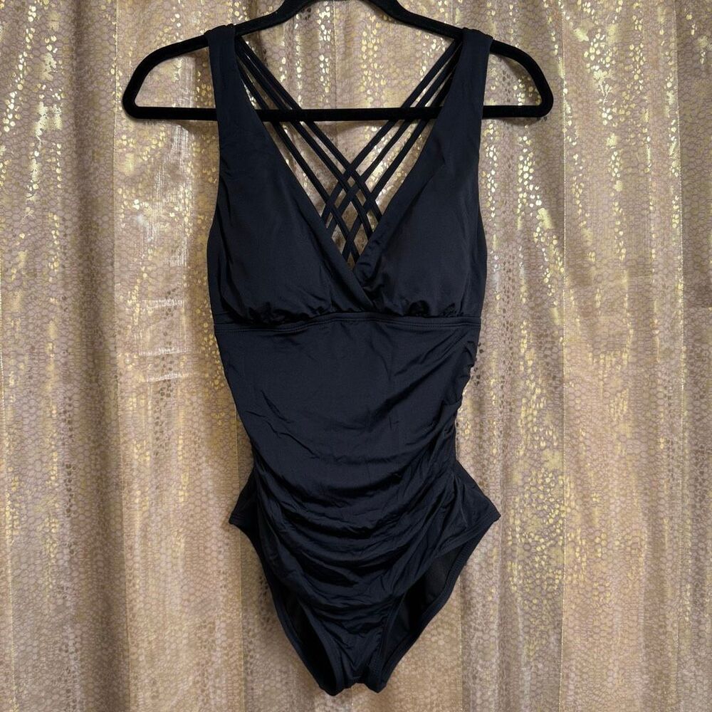Jantzen Black Strappy Back Ruched Side One Piece Swimsuit Medium